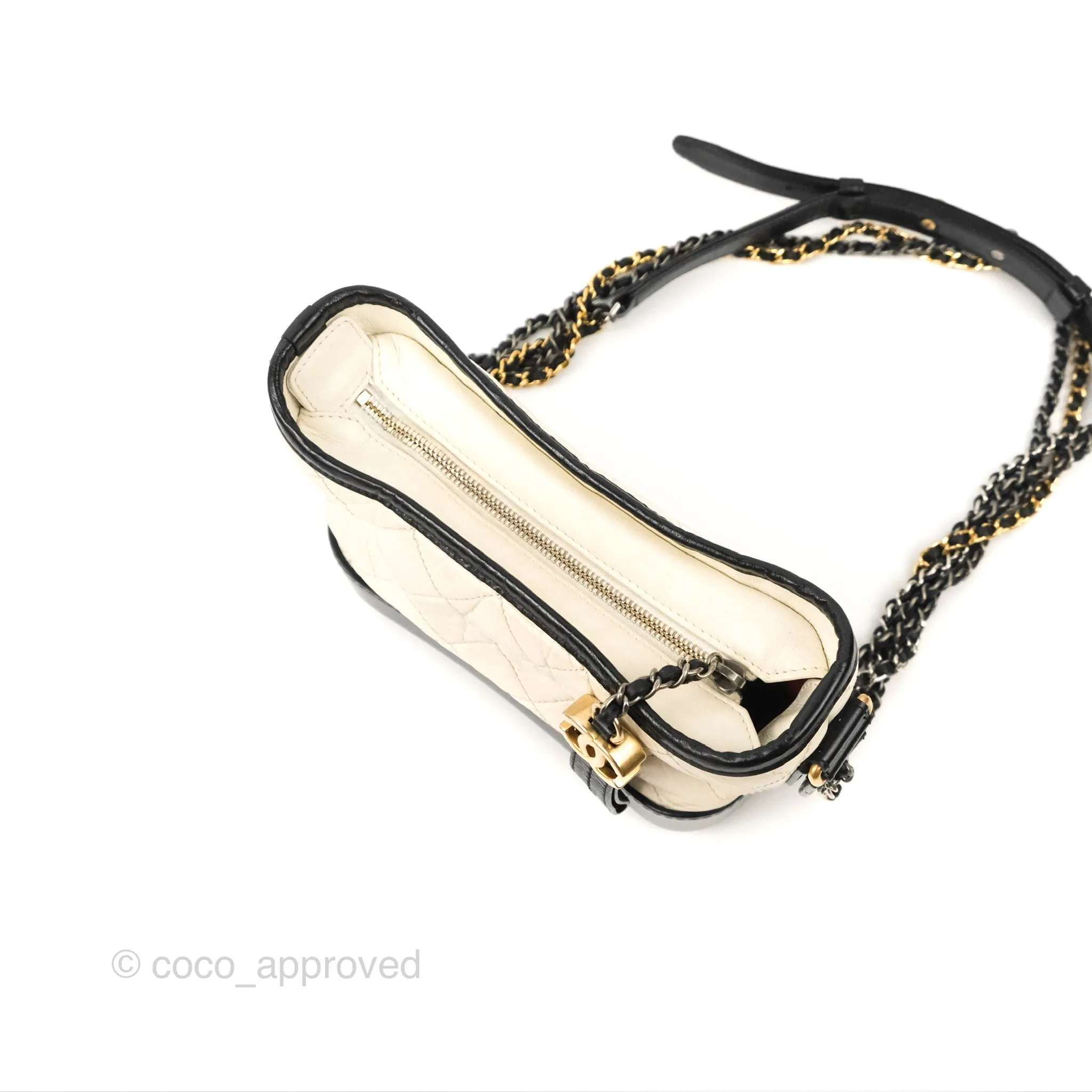 Chanel Quilted Small Gabrielle Hobo Black White Aged Calfskin Mixed Hardware