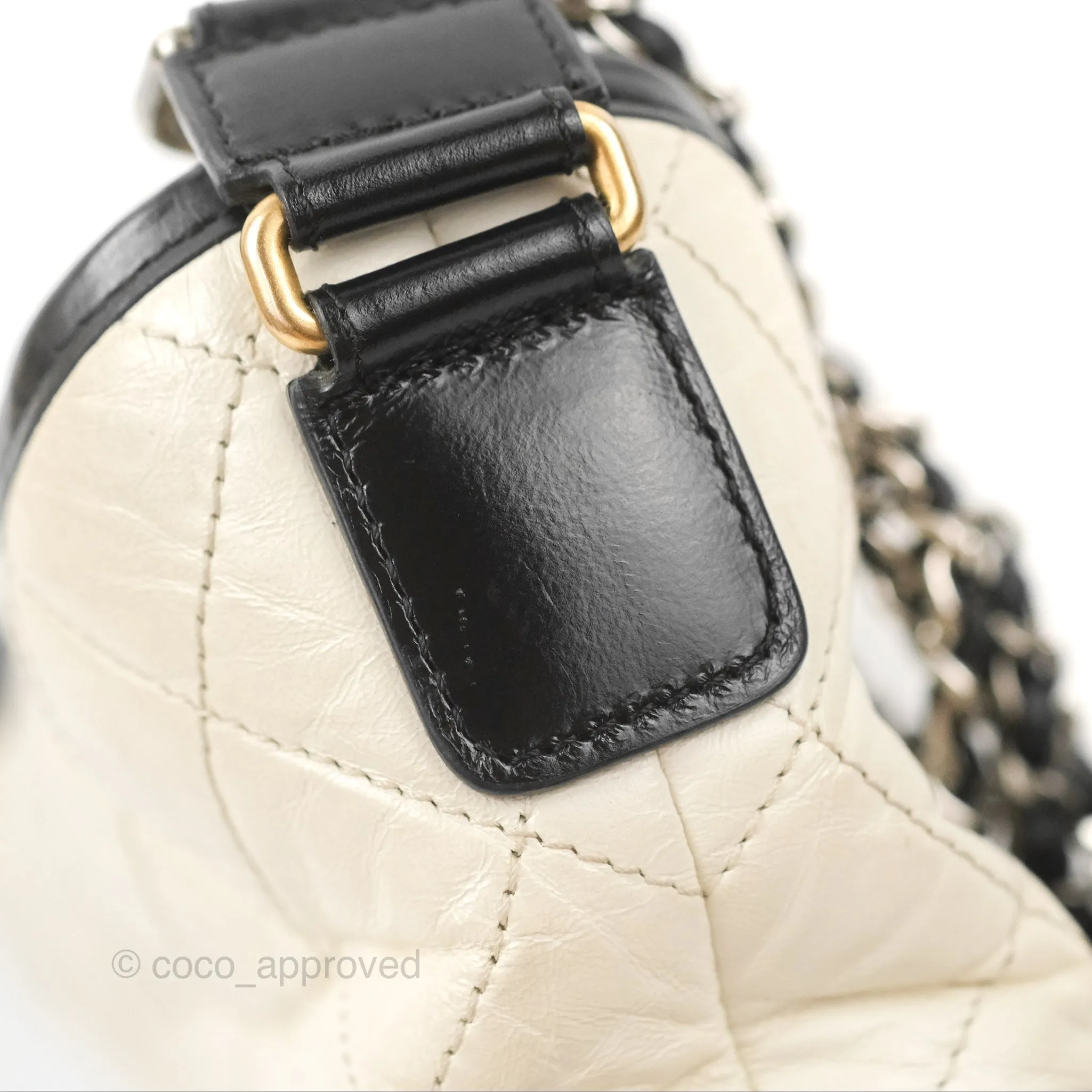 Chanel Quilted Small Gabrielle Hobo Black White Aged Calfskin Mixed Hardware