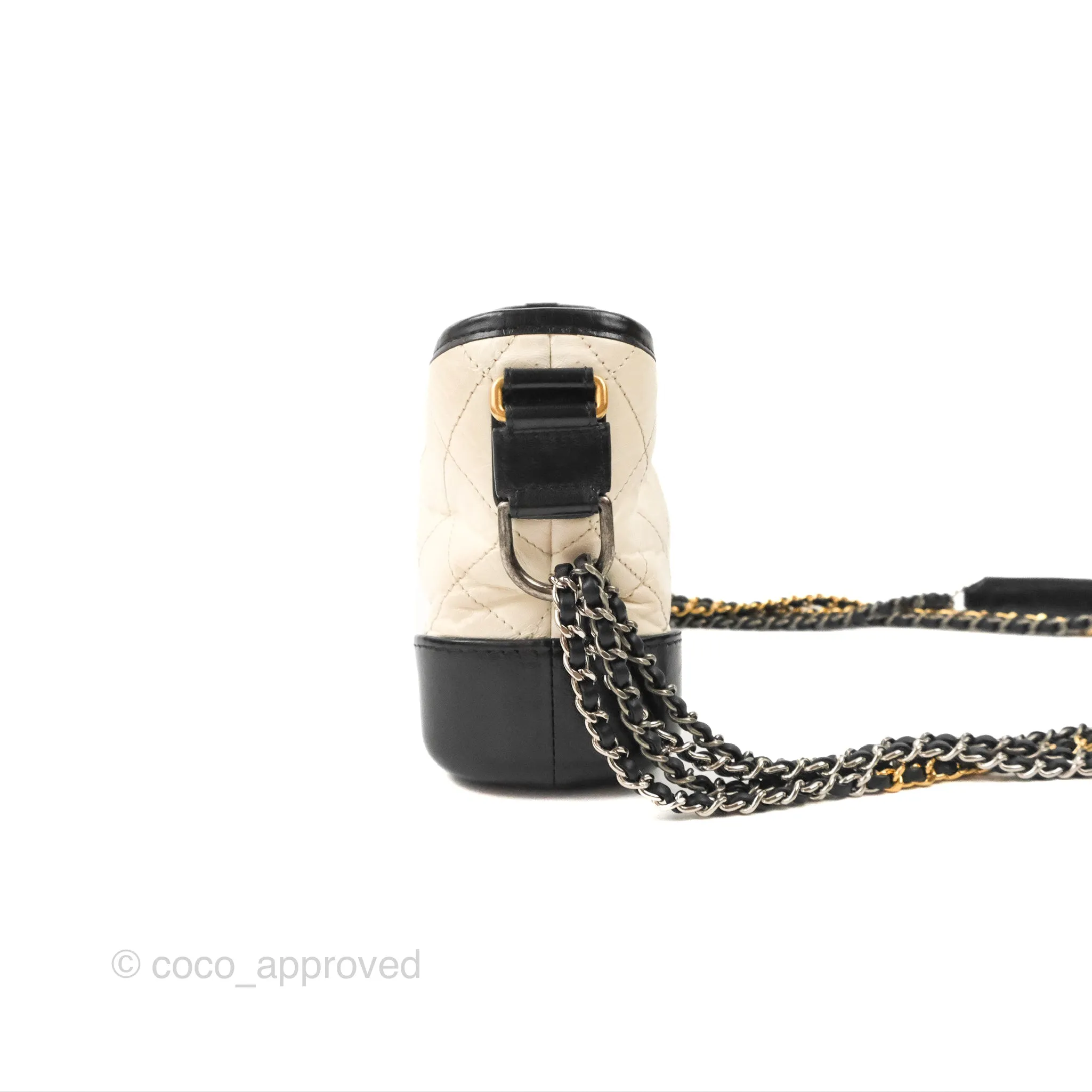 Chanel Quilted Small Gabrielle Hobo Black White Aged Calfskin Mixed Hardware