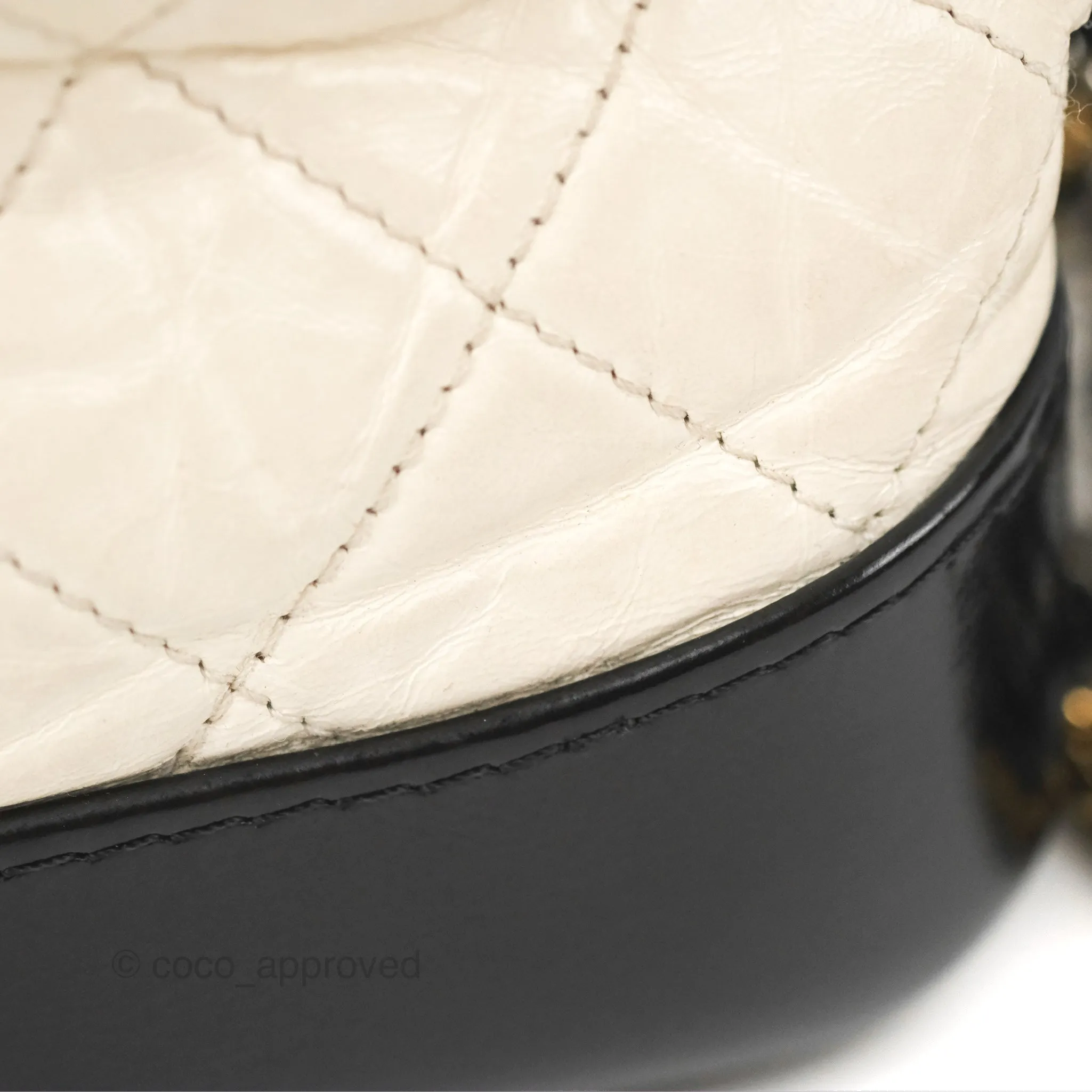 Chanel Quilted Small Gabrielle Hobo Black White Aged Calfskin Mixed Hardware