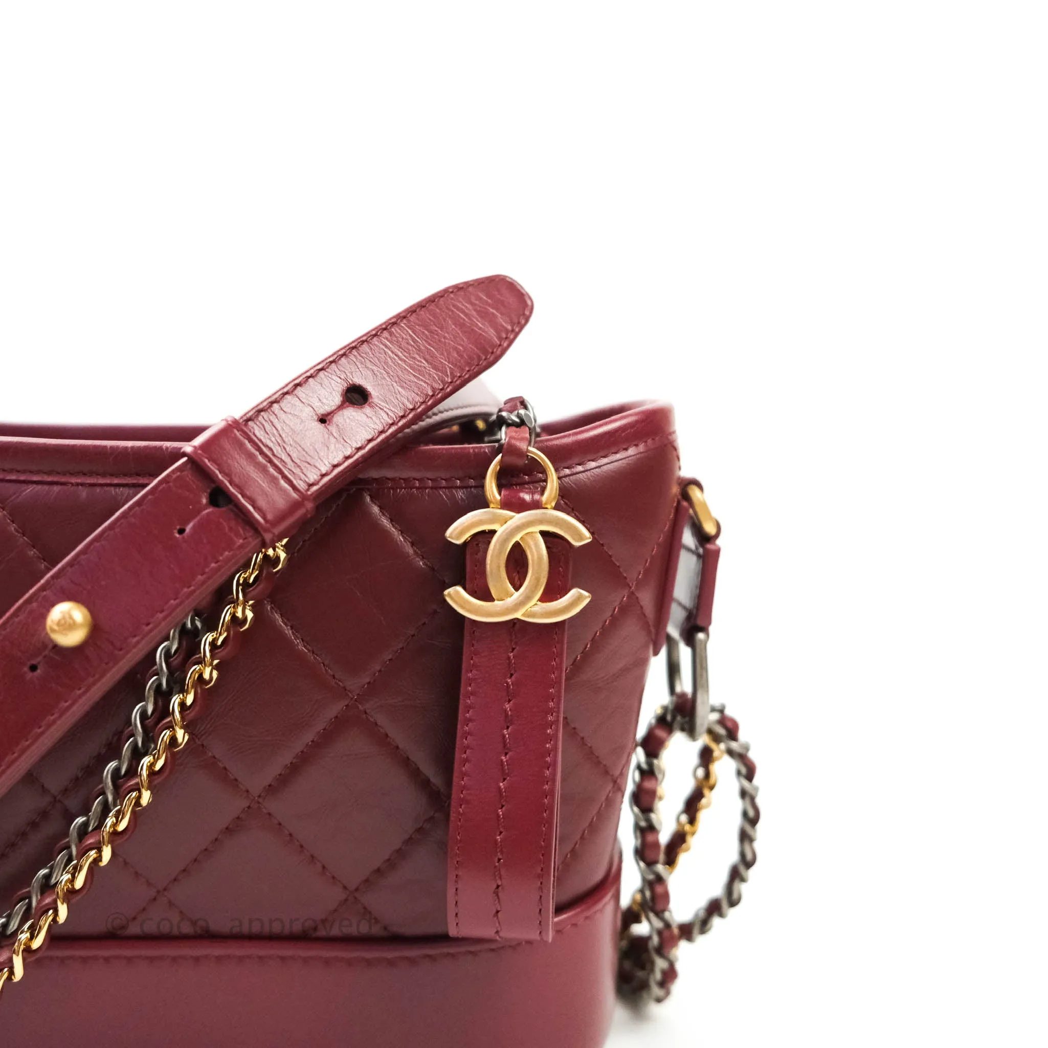 Chanel Quilted Small Gabrielle Hobo Dark Red Calfskin Mixed Hardware