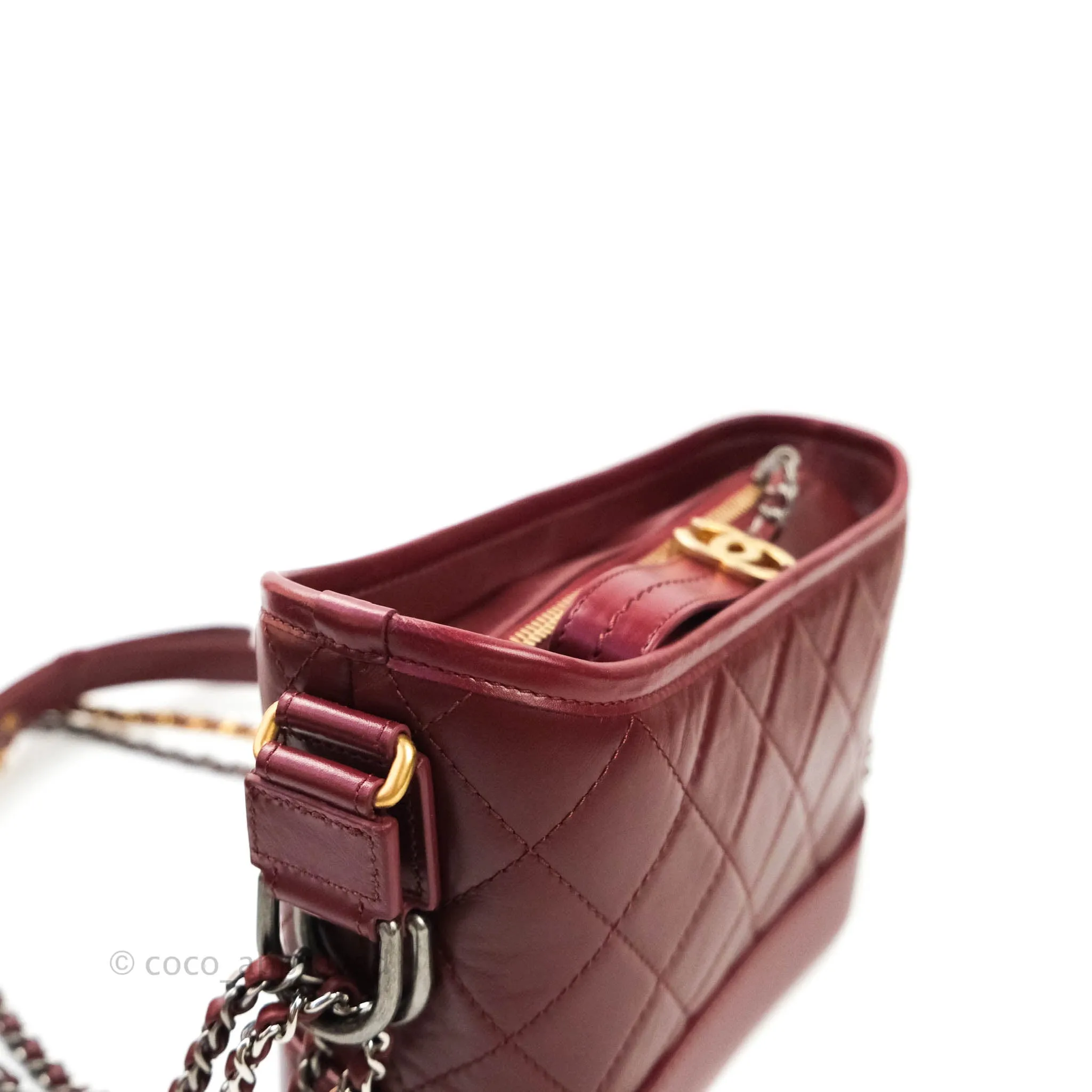 Chanel Quilted Small Gabrielle Hobo Dark Red Calfskin Mixed Hardware