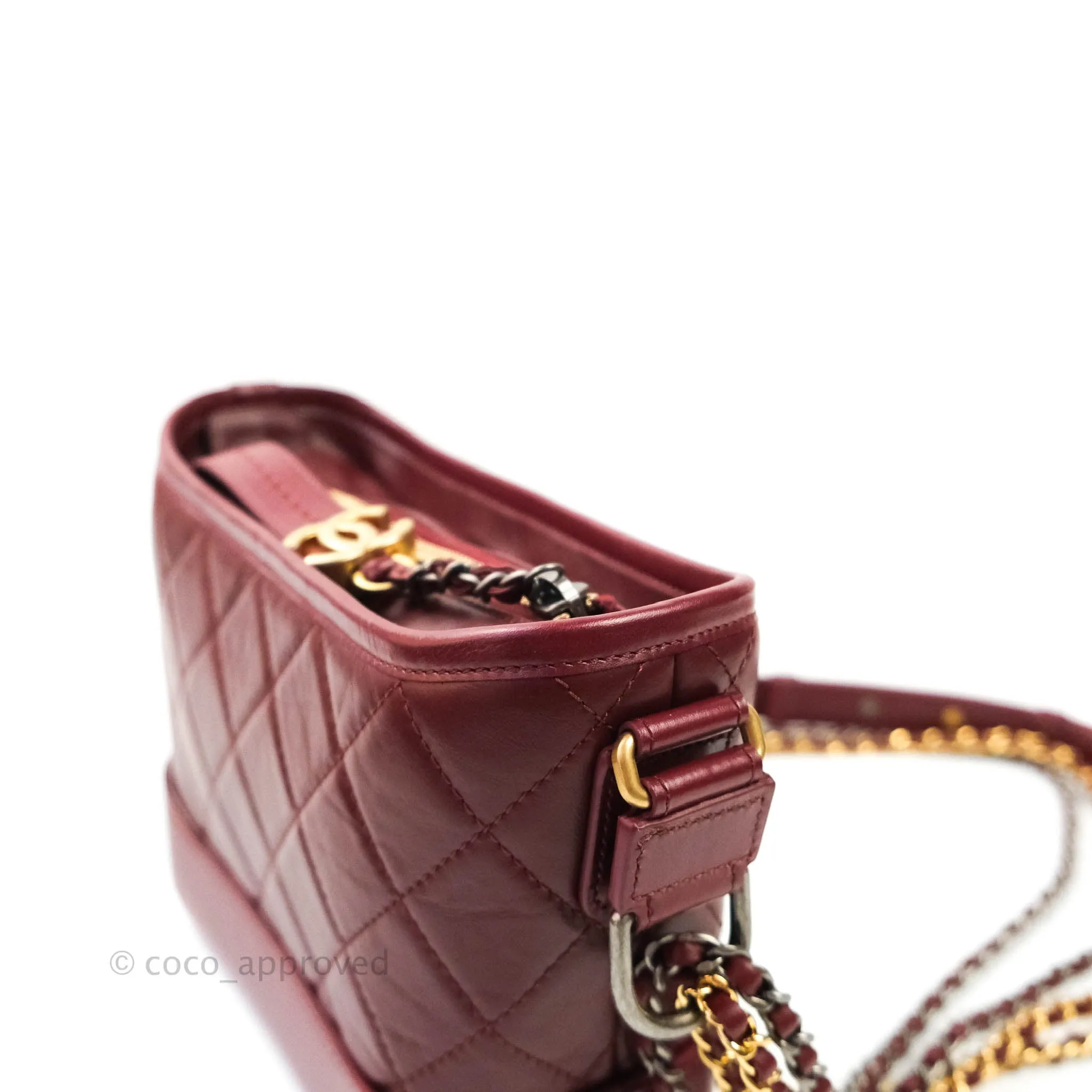 Chanel Quilted Small Gabrielle Hobo Dark Red Calfskin Mixed Hardware