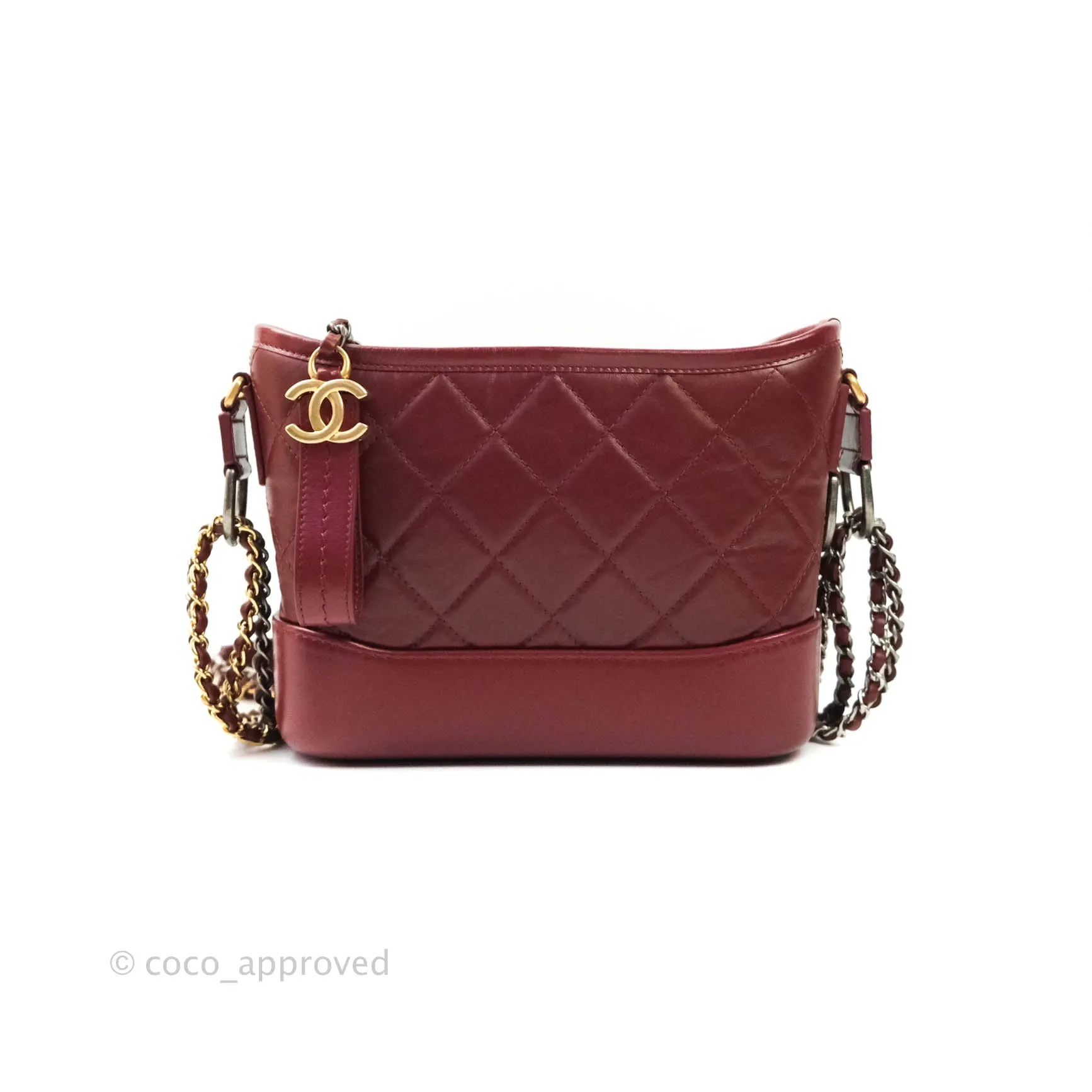 Chanel Quilted Small Gabrielle Hobo Dark Red Calfskin Mixed Hardware