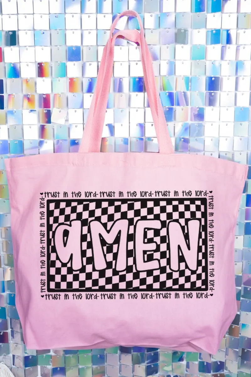 Checkered Trust In The Lord Canvas Jumbo Tote