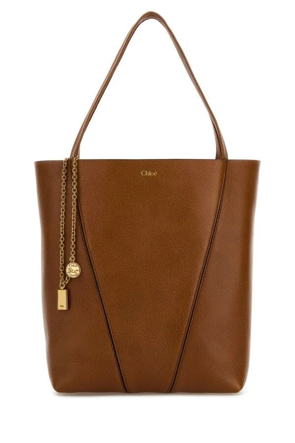 Chloe Women Caramel Leather Spin Shopping Bag