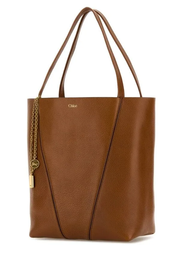 Chloe Women Caramel Leather Spin Shopping Bag