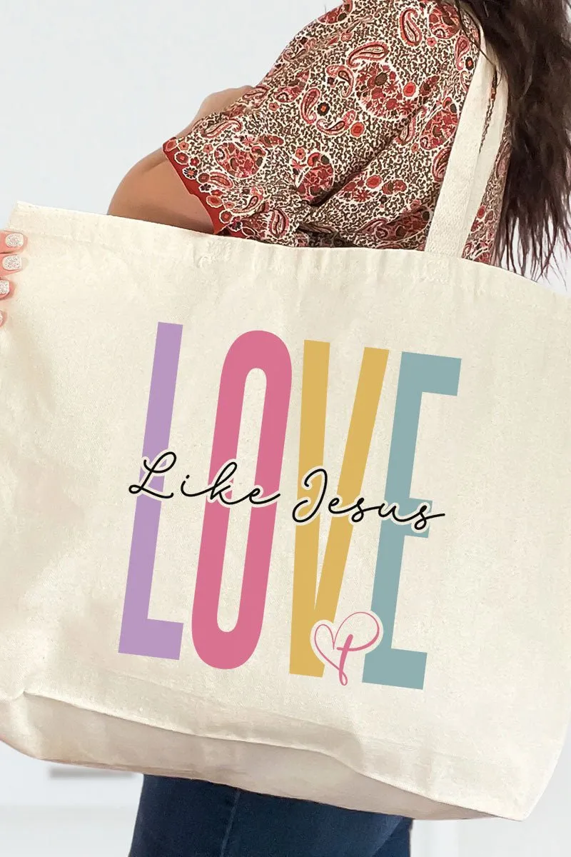 Colorblock Love Like Jesus Canvas Jumbo Tote