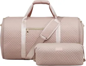 Coolife Garment Bag Carry On Convertible Travel Duffel Bag with Shoe Pouch Weekender Bag for Women Men 2 in 1 Hanging Suit Bag with Shoulder Strap Business Travel Bag (Pink, Standard)