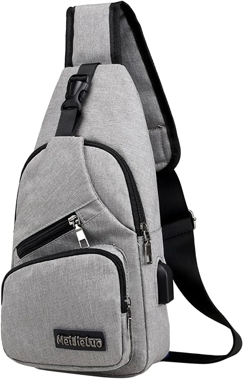 Crossbody Sling Bag, Water-Proof Crossbody Backpack/Shoulder Bag with USB Charging Port, Lightweight Shoulder Chest Bags (Gray)