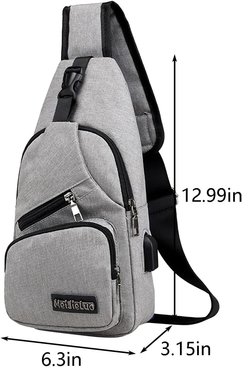 Crossbody Sling Bag, Water-Proof Crossbody Backpack/Shoulder Bag with USB Charging Port, Lightweight Shoulder Chest Bags (Gray)