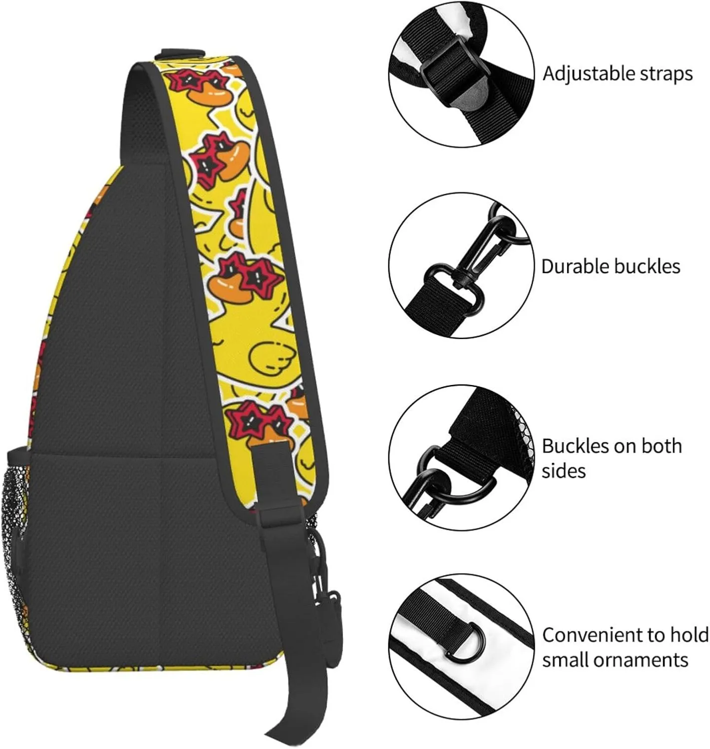 Cute Funny Yellow Rubber Duck Sling Backpack Crossbody Sling Bag Casual Chest Bags Travel Hiking Daypack Shoulder Bag for Women Men