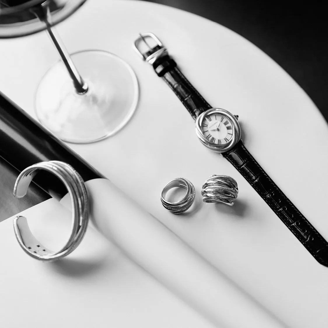 Eternity Watch with Mother of Pearl, Blue Sapphire and Midnight Genuine Crocodile Strap