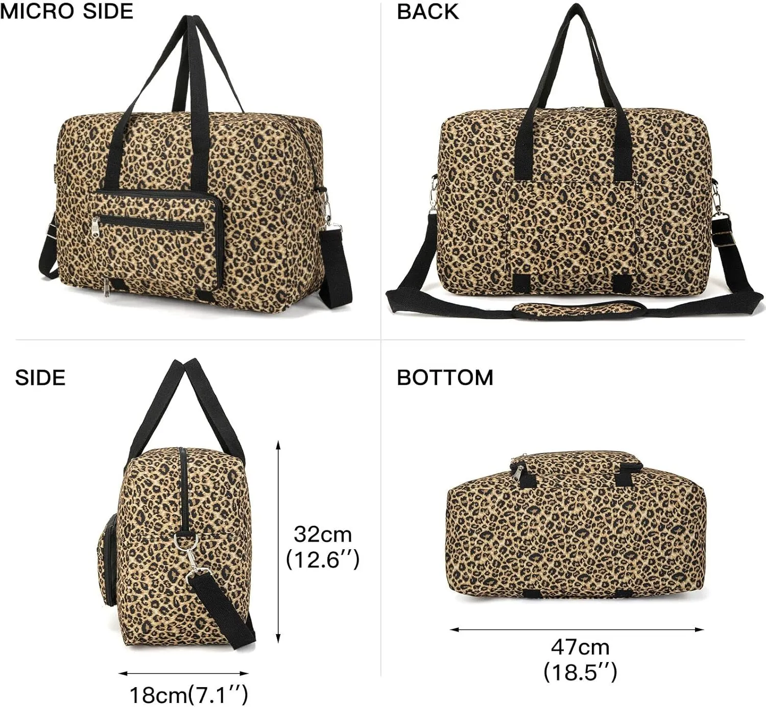 Foldable Travel Duffel Bag, Medium Women's Weekender and Overnight bag carry on Luggage bag for Women(Leopard)