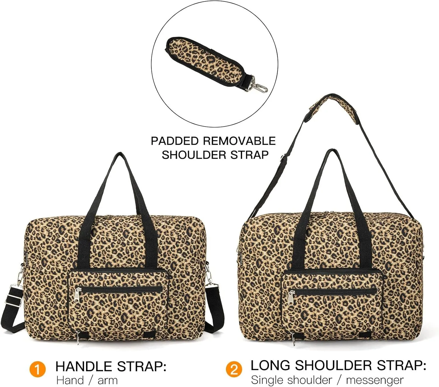 Foldable Travel Duffel Bag, Medium Women's Weekender and Overnight bag carry on Luggage bag for Women(Leopard)