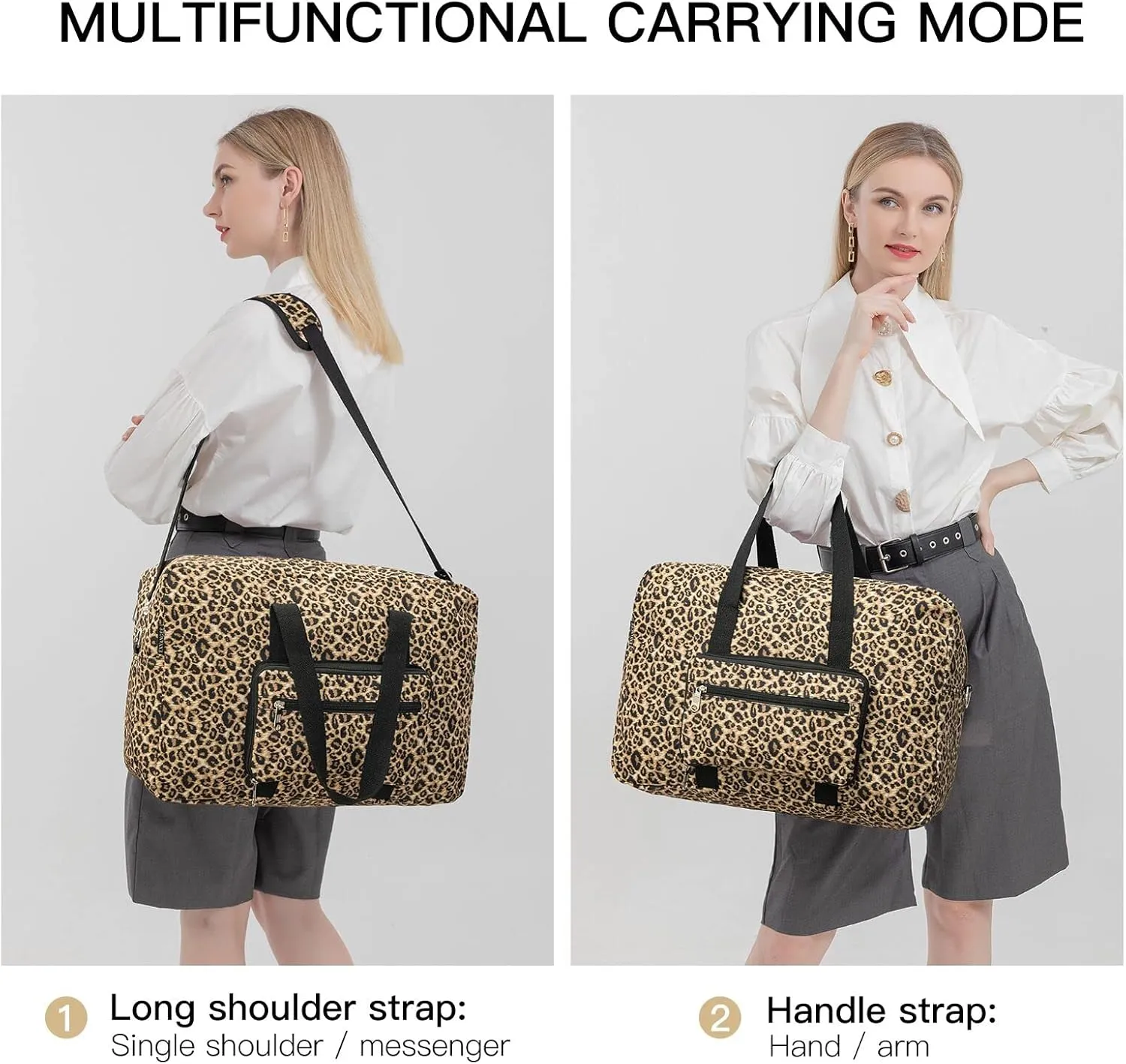 Foldable Travel Duffel Bag, Medium Women's Weekender and Overnight bag carry on Luggage bag for Women(Leopard)