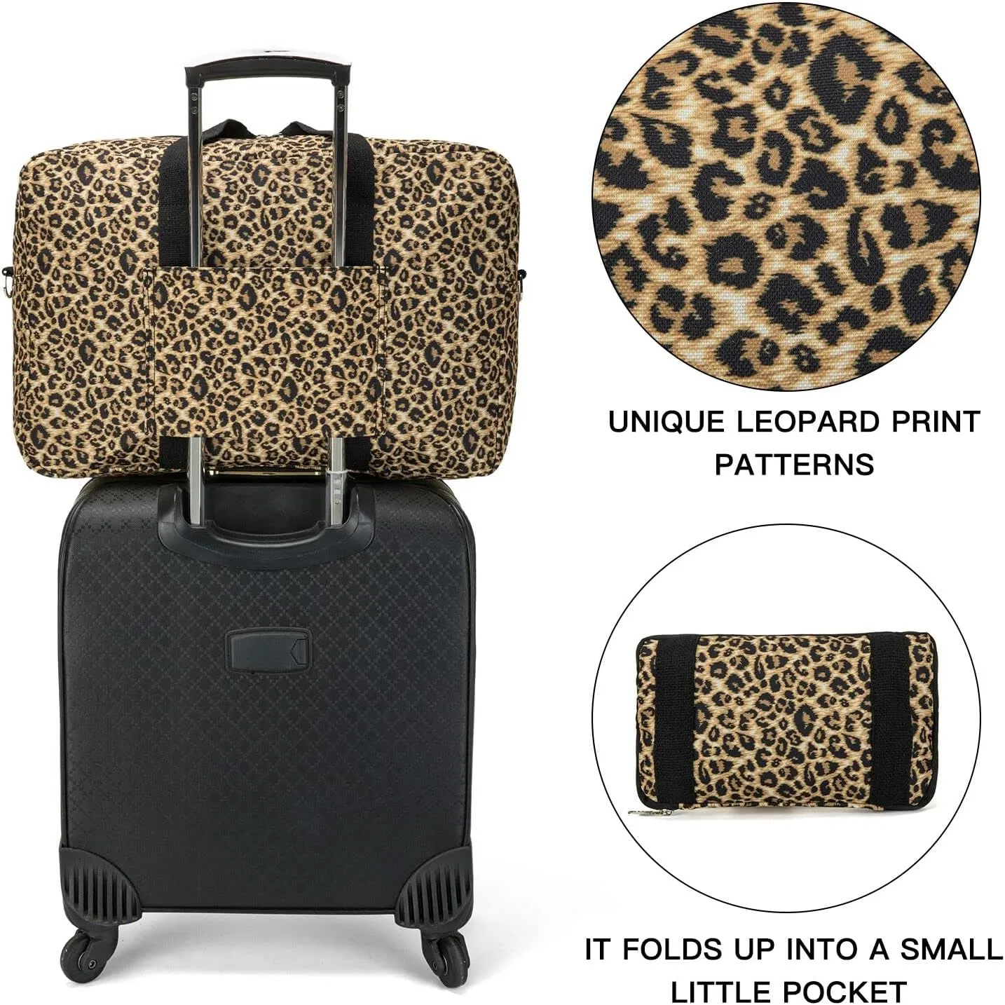 Foldable Travel Duffel Bag, Medium Women's Weekender and Overnight bag carry on Luggage bag for Women(Leopard)