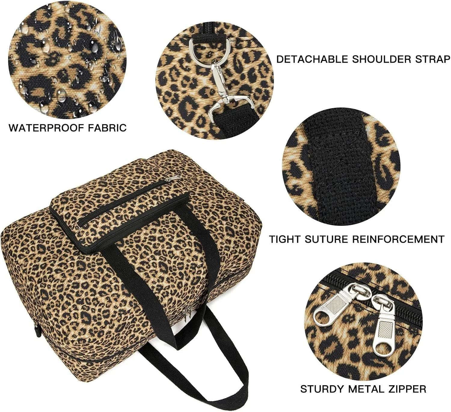 Foldable Travel Duffel Bag, Medium Women's Weekender and Overnight bag carry on Luggage bag for Women(Leopard)