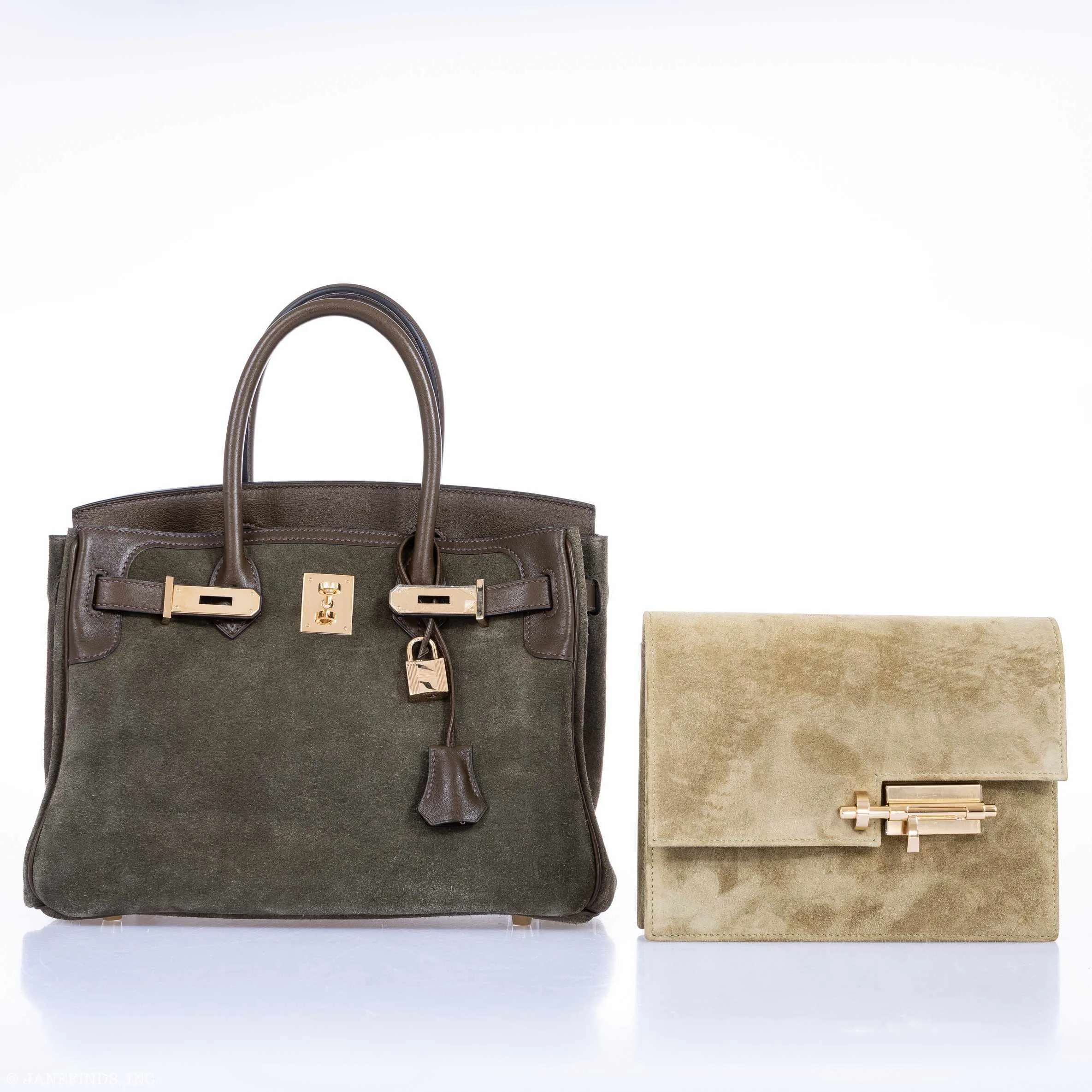 Hermes Birkin 30 Grizzly Vert de Gris Suede & Veau Swift Permabrass Hardware - Special Edition