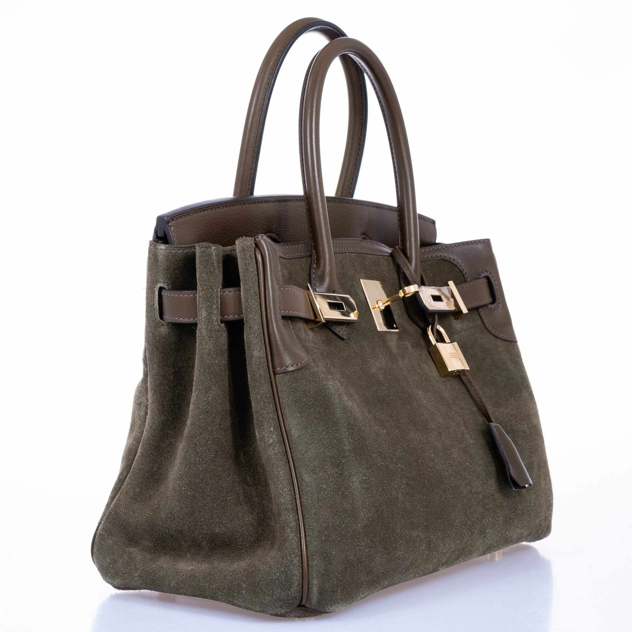 Hermes Birkin 30 Grizzly Vert de Gris Suede & Veau Swift Permabrass Hardware - Special Edition