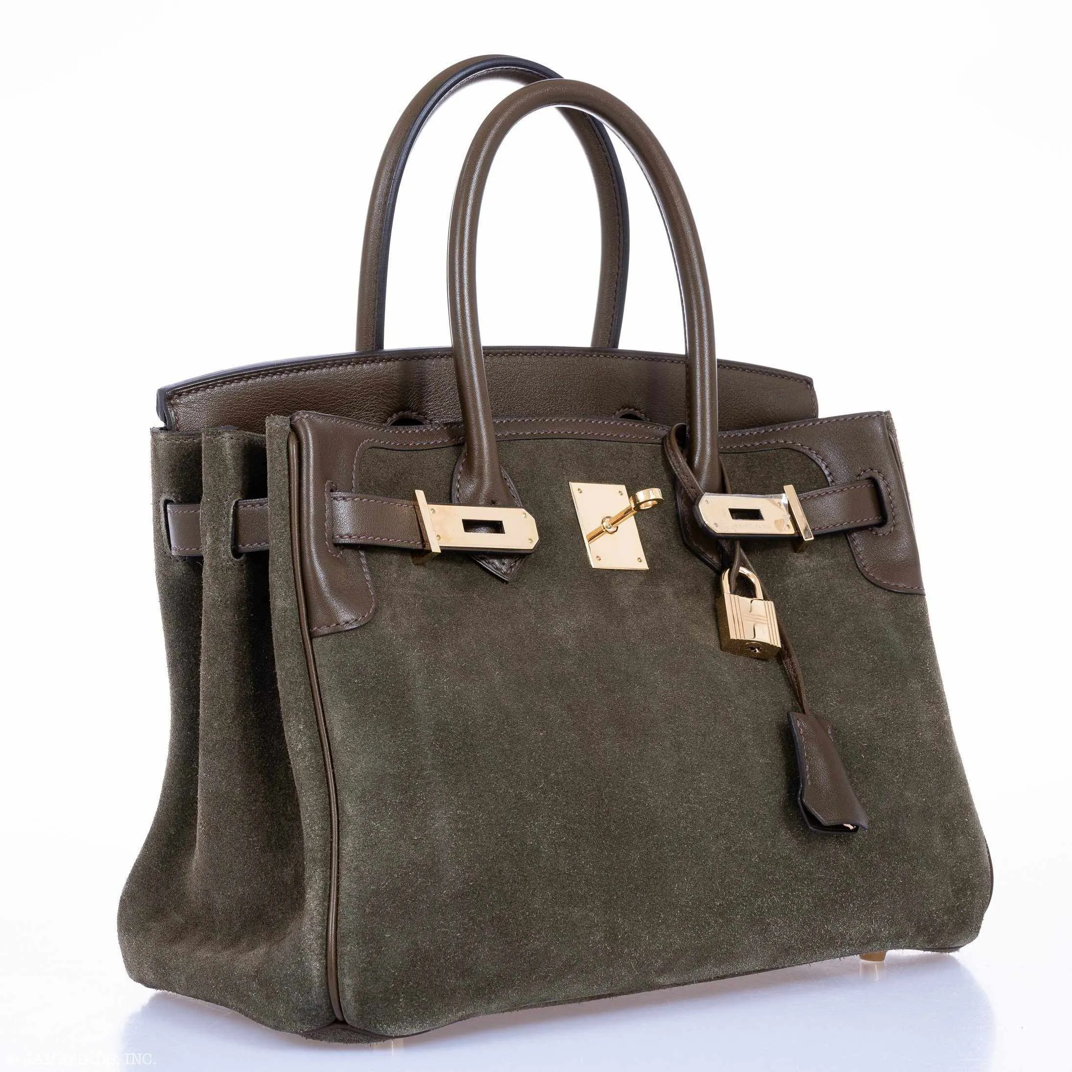 Hermes Birkin 30 Grizzly Vert de Gris Suede & Veau Swift Permabrass Hardware - Special Edition