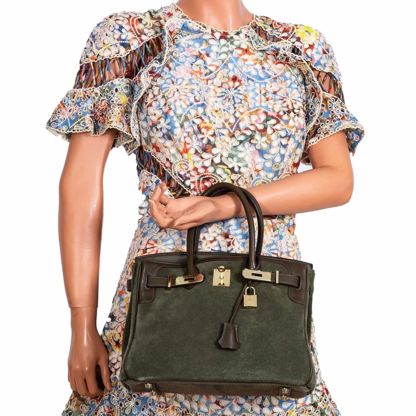 Hermes Birkin 30 Grizzly Vert de Gris Suede & Veau Swift Permabrass Hardware - Special Edition