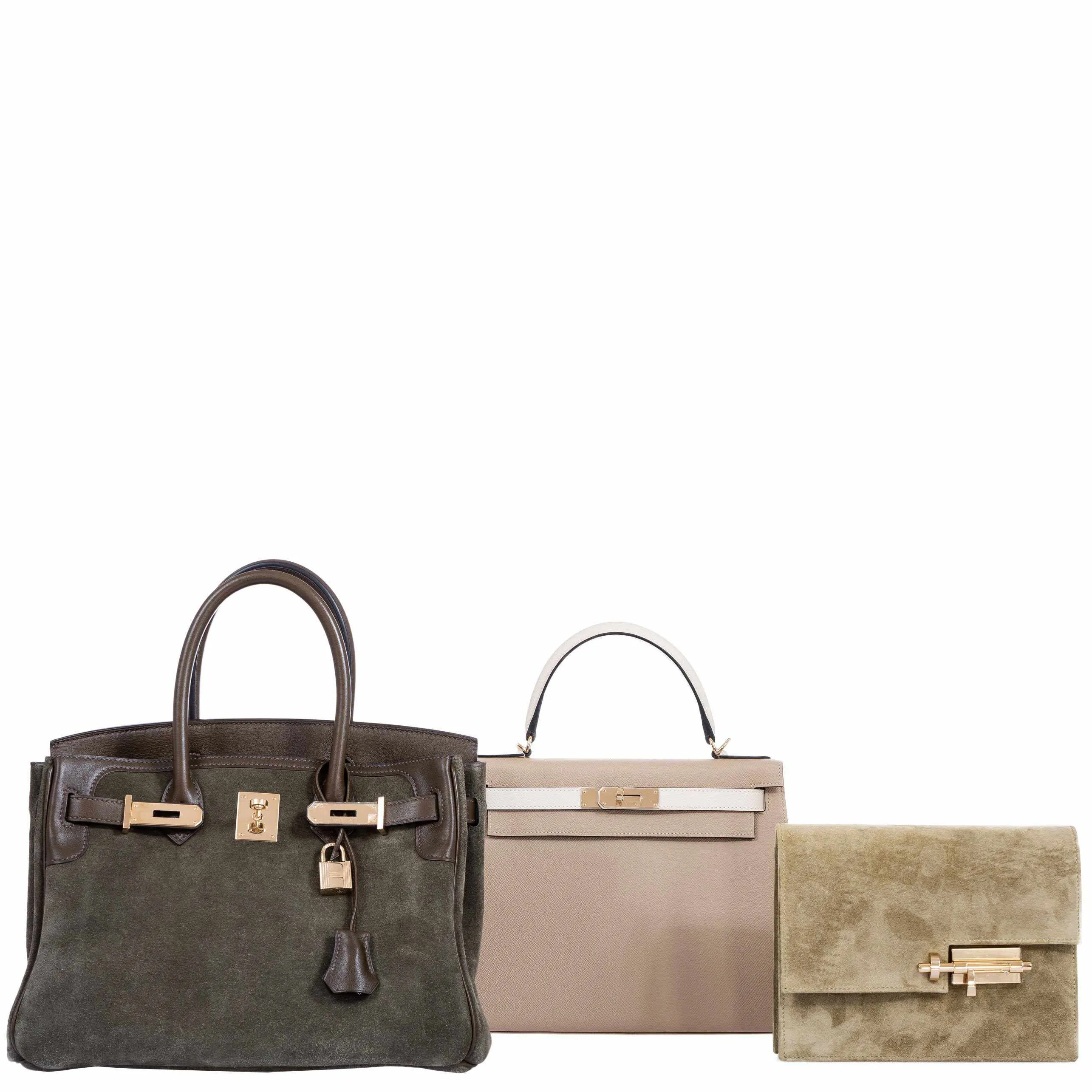 Hermes Birkin 30 Grizzly Vert de Gris Suede & Veau Swift Permabrass Hardware - Special Edition