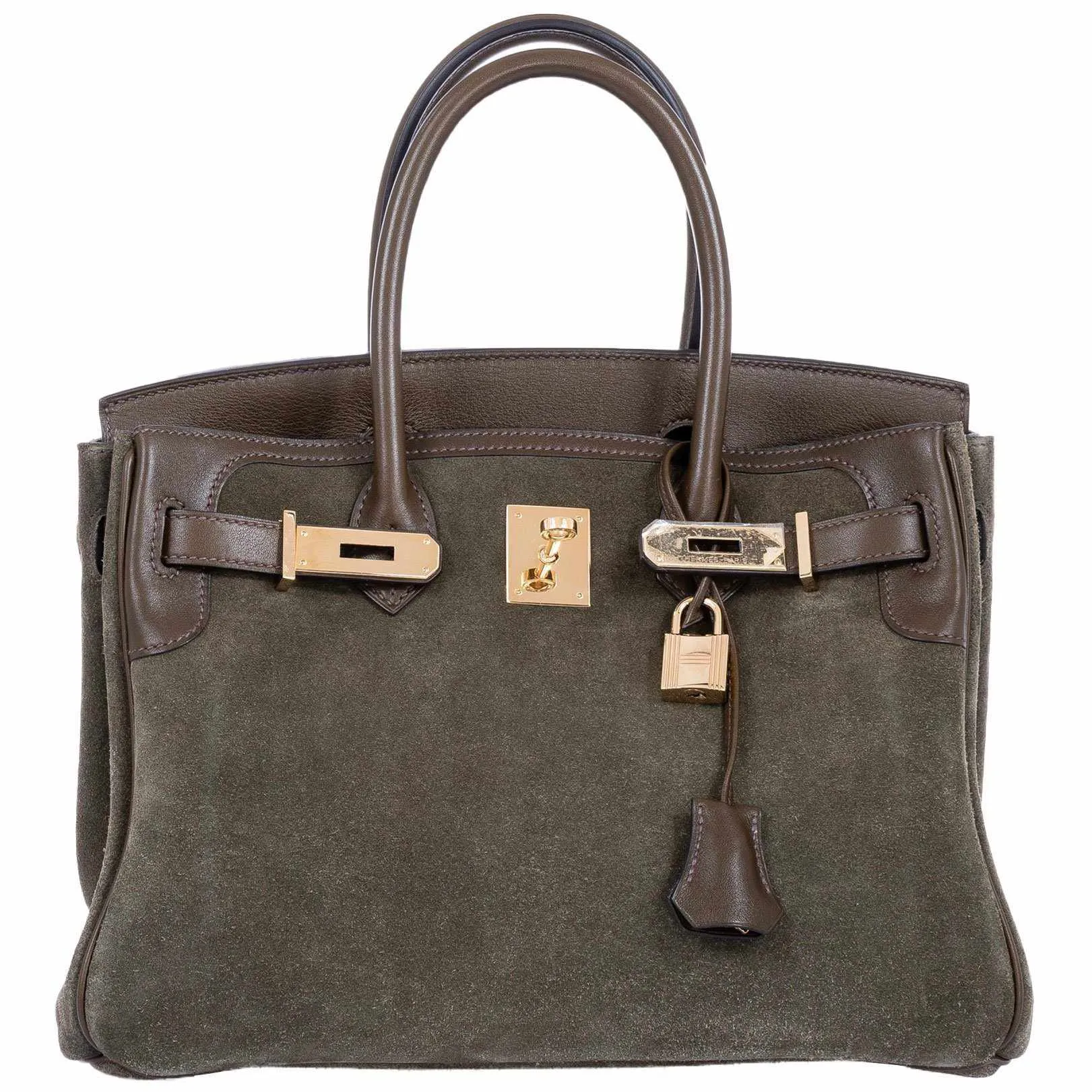 Hermes Birkin 30 Grizzly Vert de Gris Suede & Veau Swift Permabrass Hardware - Special Edition