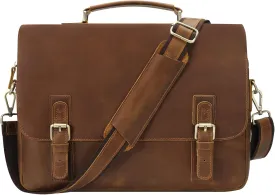 Jack&Chris Leather Briefcase for Men,Retro Business Travel Messenger Bag,Large 15.6 Laptop Work Bag