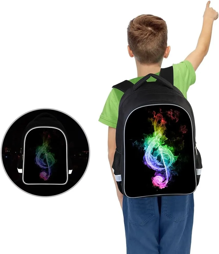 Kids Backpack, 3D Reflective Cartoon, 600D Polyester & Dual Zippers, 17" Bookbag with Ergonomic Design for boys & girls age 6-18, Musicnote Space Style for school Children Kids