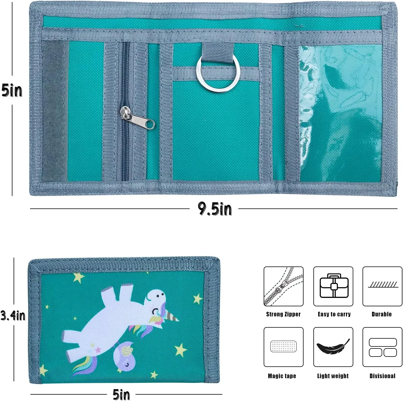 Kids Wallet for Boys and Girls, Novelty Wallet for Boys and Girls Ages 5-7, Camo Teen Wallet for Kids Birthday Gifts - Jumping Unicorn