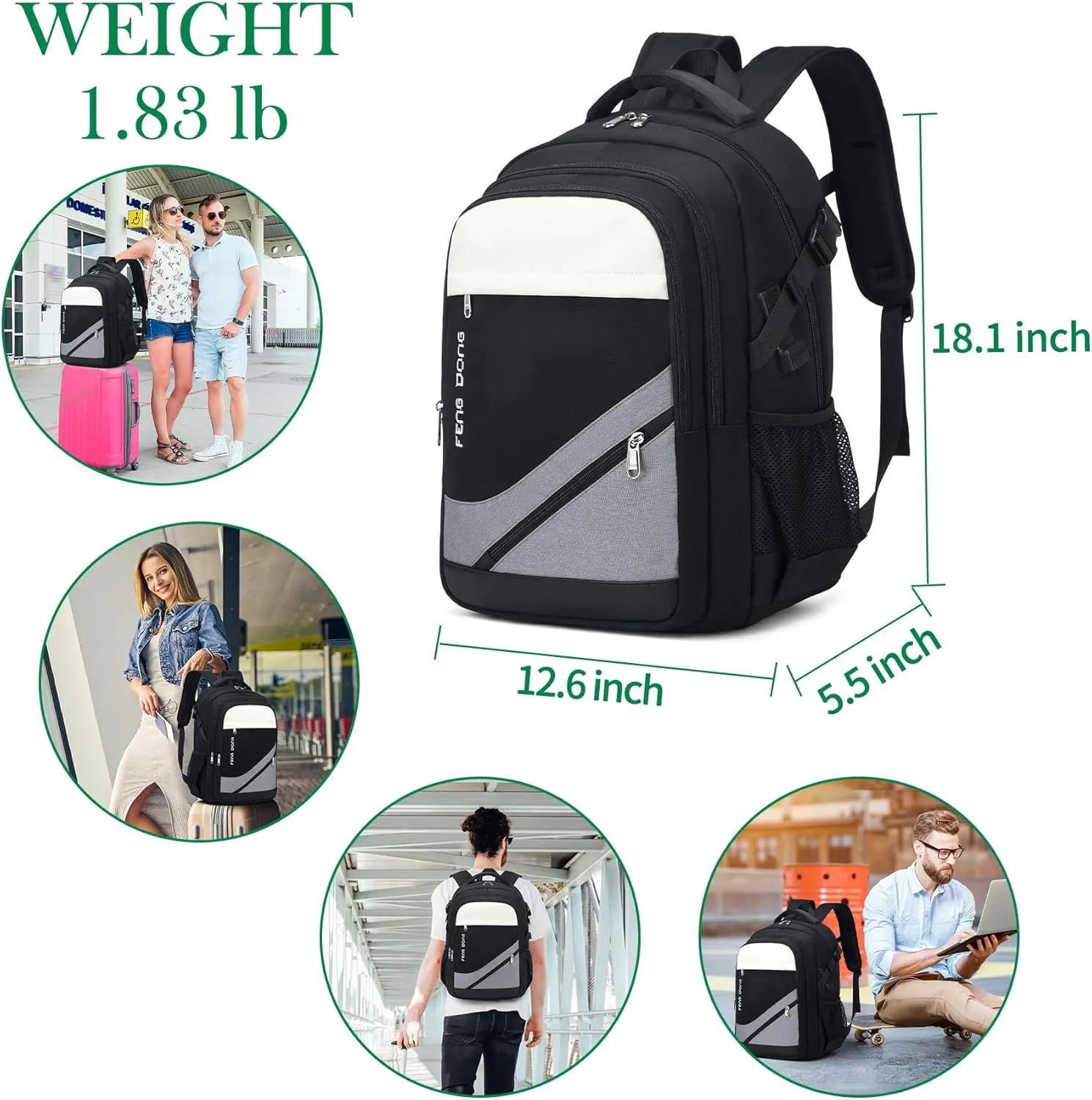 Large Laptop Backpack 17.3 inch Travel College Backpack Waterproof Bookbag for Men & Women Business Backpack with USB Charging Port and Headset Port Light