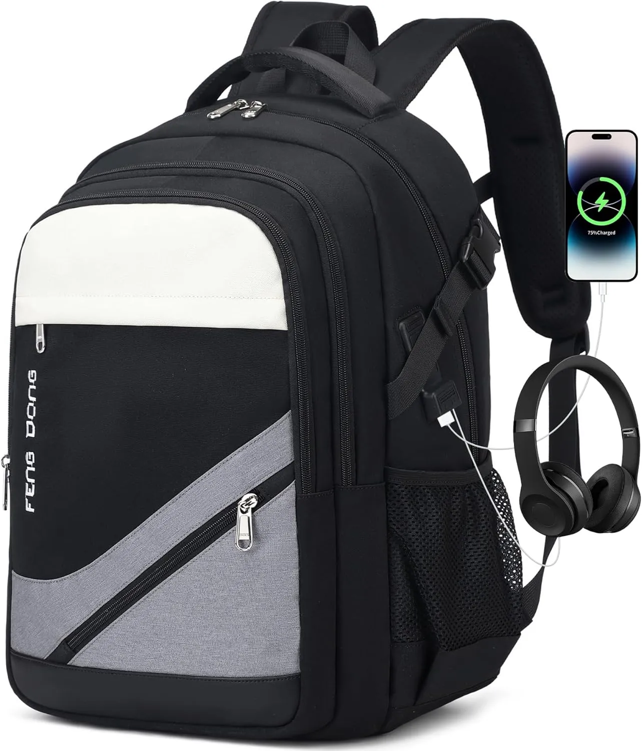 Large Laptop Backpack 17.3 inch Travel College Backpack Waterproof Bookbag for Men & Women Business Backpack with USB Charging Port and Headset Port Light
