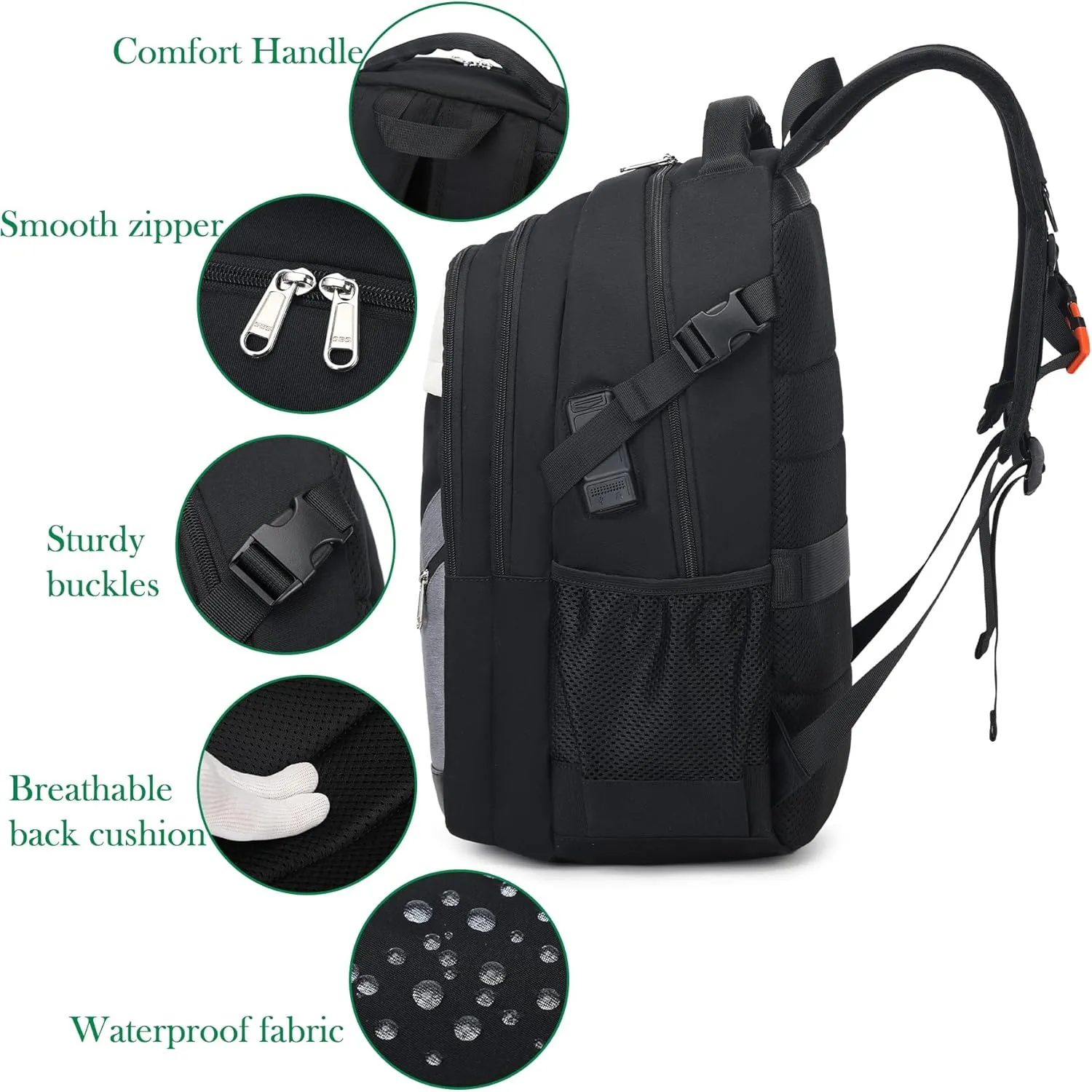 Large Laptop Backpack 17.3 inch Travel College Backpack Waterproof Bookbag for Men & Women Business Backpack with USB Charging Port and Headset Port Light