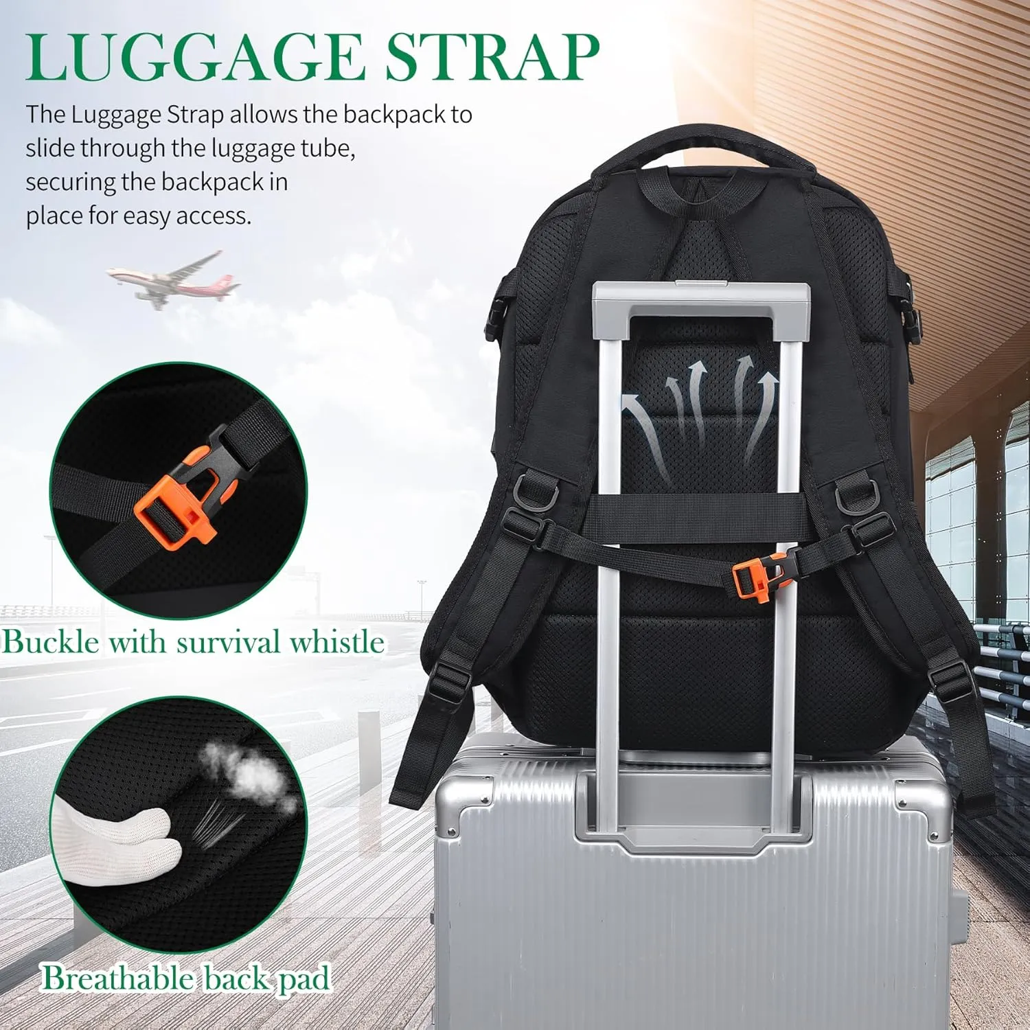 Large Laptop Backpack 17.3 inch Travel College Backpack Waterproof Bookbag for Men & Women Business Backpack with USB Charging Port and Headset Port Light