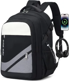 Large Laptop Backpack 17.3 inch Travel College Backpack Waterproof Bookbag for Men & Women Business Backpack with USB Charging Port and Headset Port Light