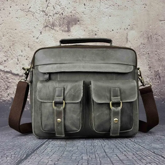 Le'aokuu Men Real Leather Antique Style Coffee Briefcase Business 13" Laptop Cases
