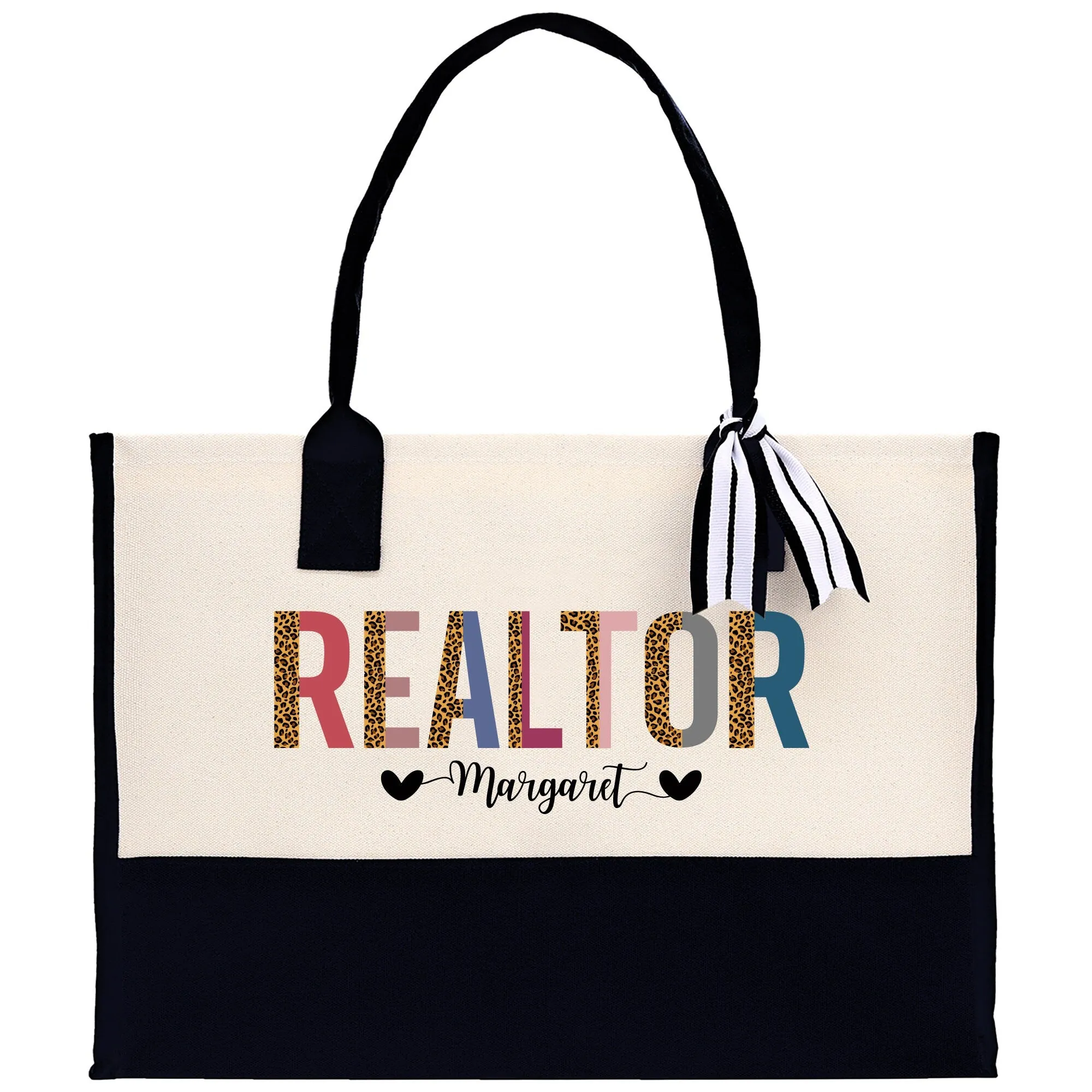 Leopard Colorful Realtor Custom Names Tote Bag Personalized Business Bag Custom Real Estate Agent Gift Bulk Business Logo Realtor Swag Bag