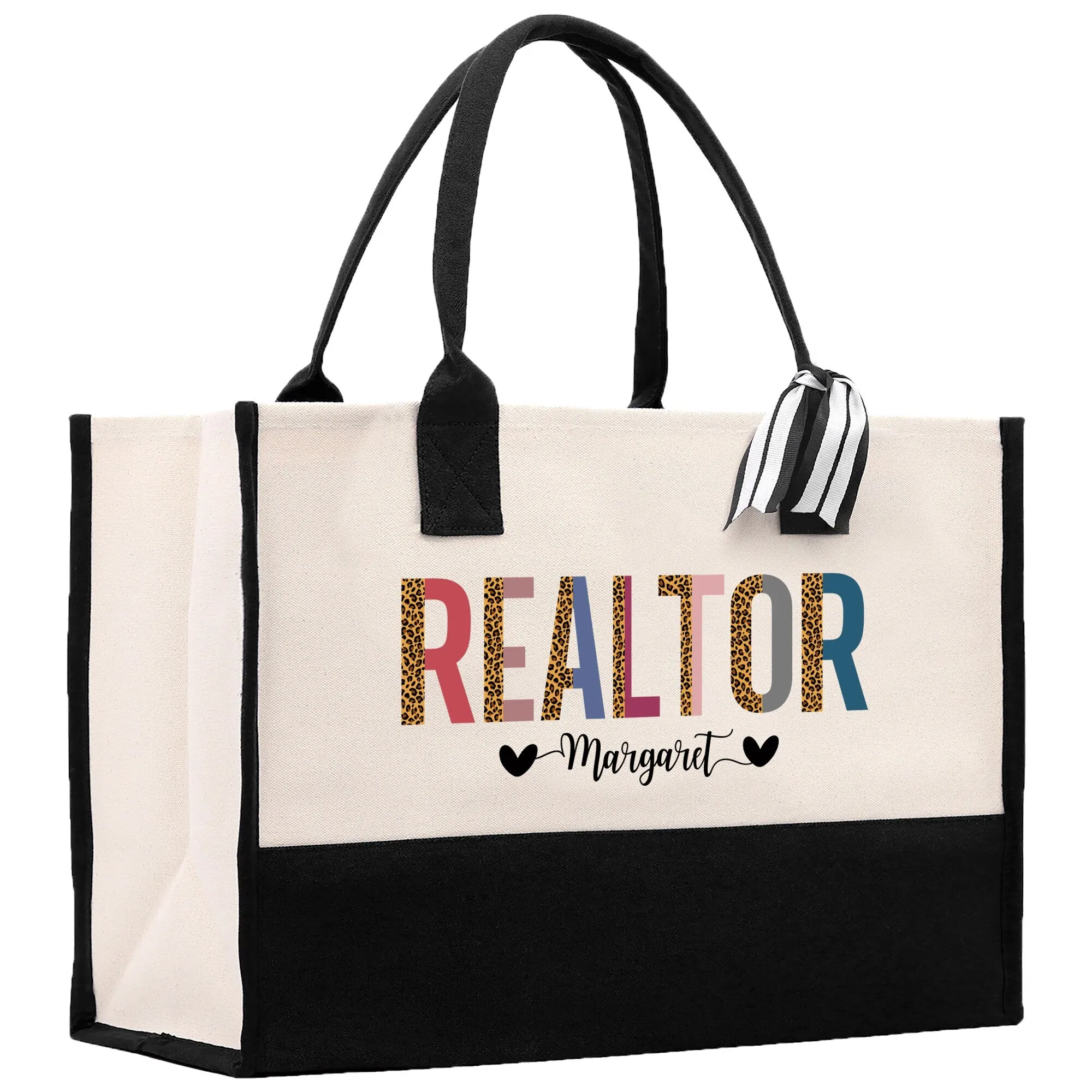 Leopard Colorful Realtor Custom Names Tote Bag Personalized Business Bag Custom Real Estate Agent Gift Bulk Business Logo Realtor Swag Bag