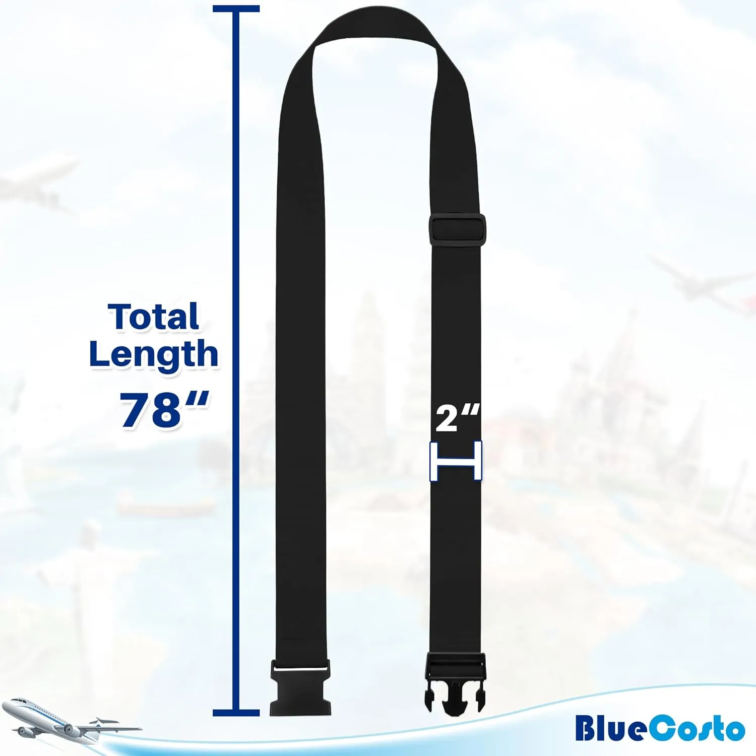 Luggage Straps for Suitcases - Black, 4 PK - Premium Nylon Belts for Luggage Security - Heavy-Duty w/Adjustable Length (46-78) for Suitcase, Briefcase, Backpack & Travel Bag