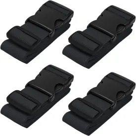 Luggage Straps for Suitcases - Black, 4 PK - Premium Nylon Belts for Luggage Security - Heavy-Duty w/Adjustable Length (46-78) for Suitcase, Briefcase, Backpack & Travel Bag