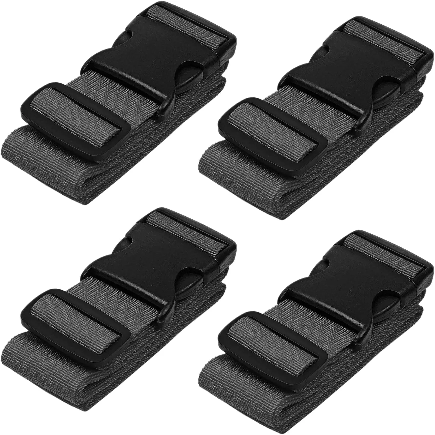 Luggage Straps for Suitcases - TSA Approved - Gray, 4 PK - Premium Nylon Belts for Suitcase, Briefcase & Travel Bag - Adjustable Strap Length 46" - 78"