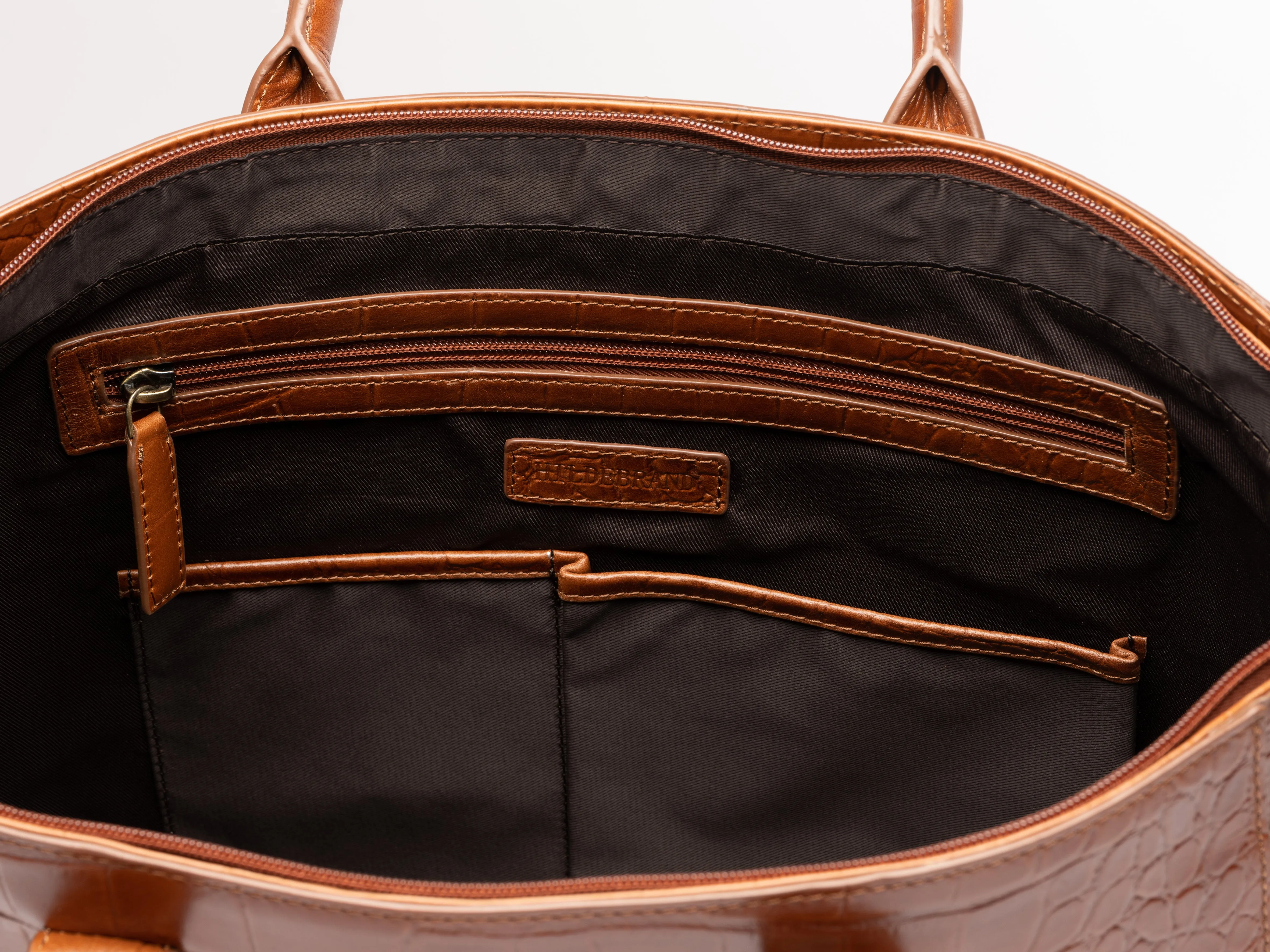 Luxury Leather Business Tote Cognac Croco