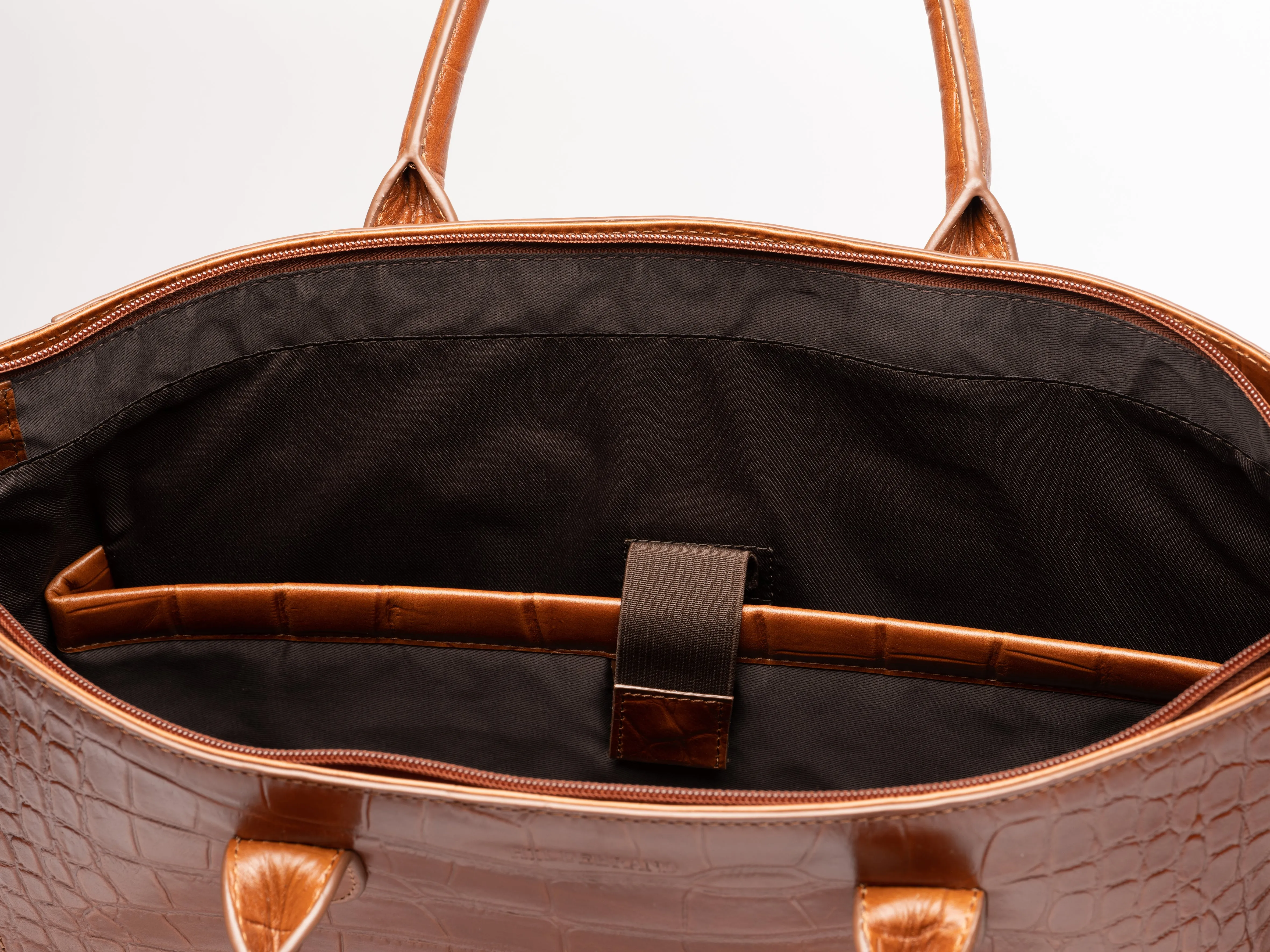Luxury Leather Business Tote Cognac Croco