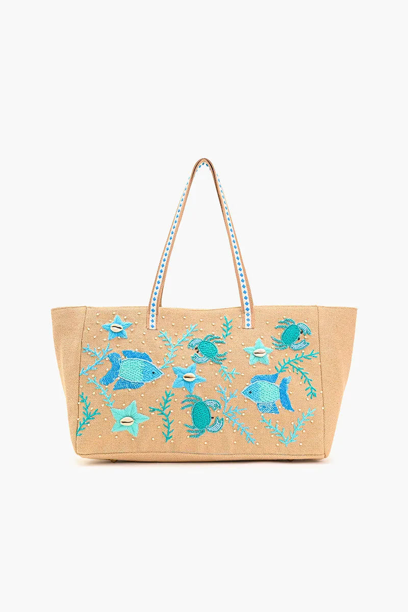 Marine Life Embellished Beach Tote
