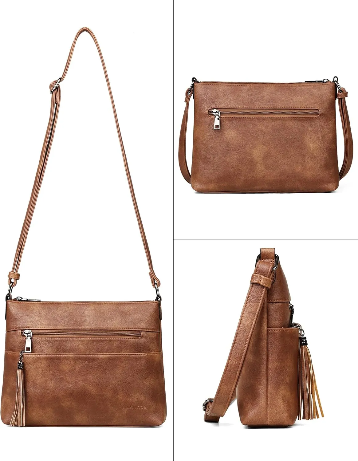 MASINTOR Crossbody Bags for Women, Lightweight Medium Crossbody Purse, Soft Leather Women's Shoulder Handbags with Tassel for Shopping or Travel