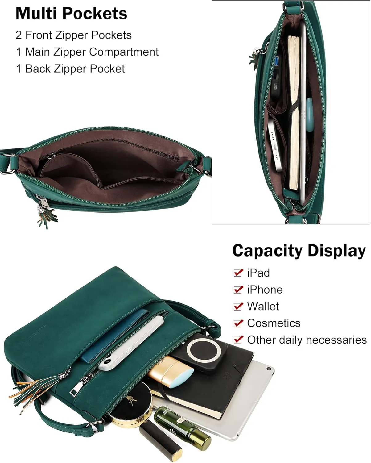 MASINTOR Crossbody Bags for Women, Lightweight Medium Crossbody Purse, Soft Leather Women's Shoulder Handbags with Tassel for Shopping or Travel