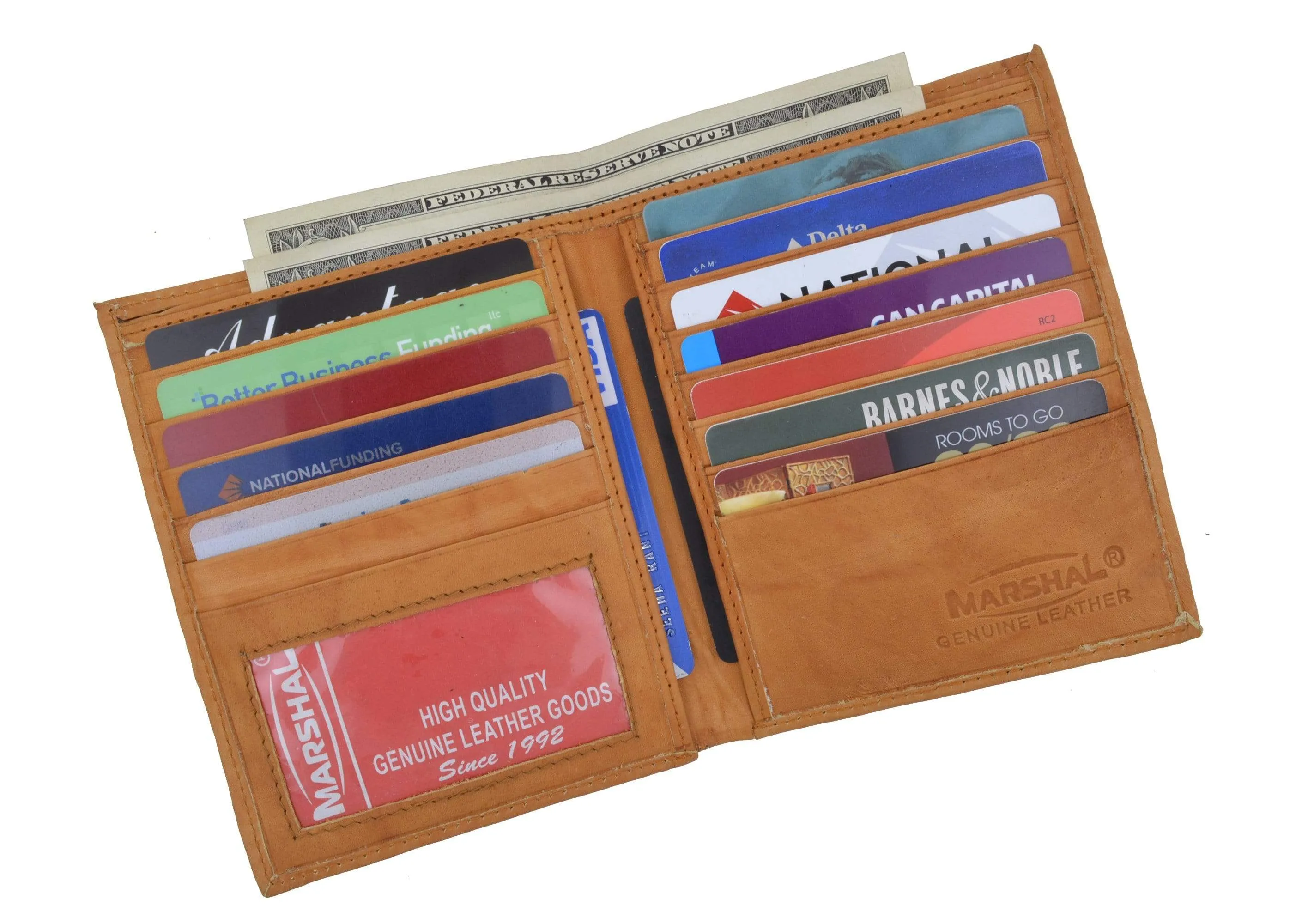 Mens Genuine Leather Bifold Wallet Slim Hipster Cowhide Credit Card and ID 2502 CF