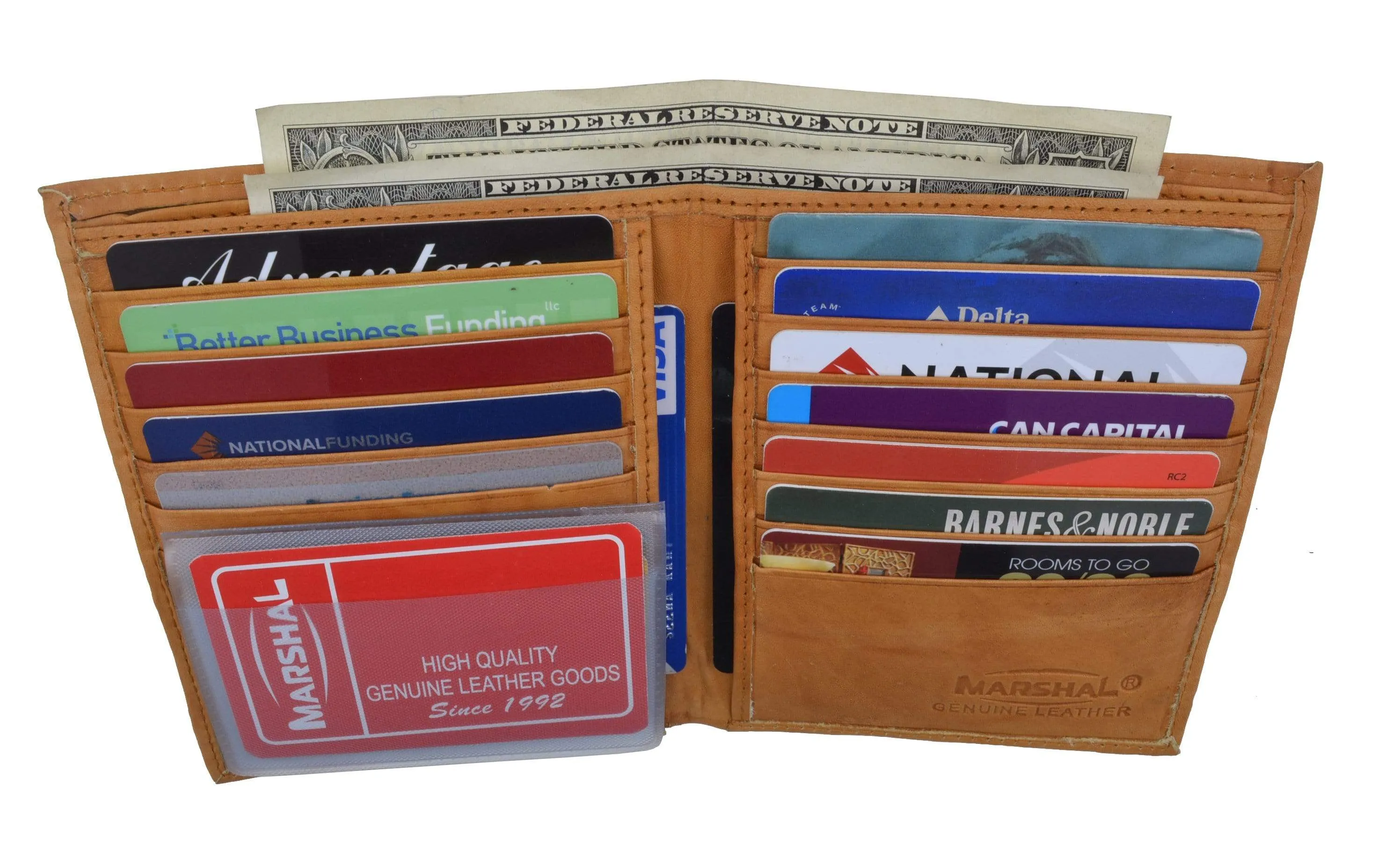 Mens Genuine Leather Bifold Wallet Slim Hipster Cowhide Credit Card and ID 2502 CF