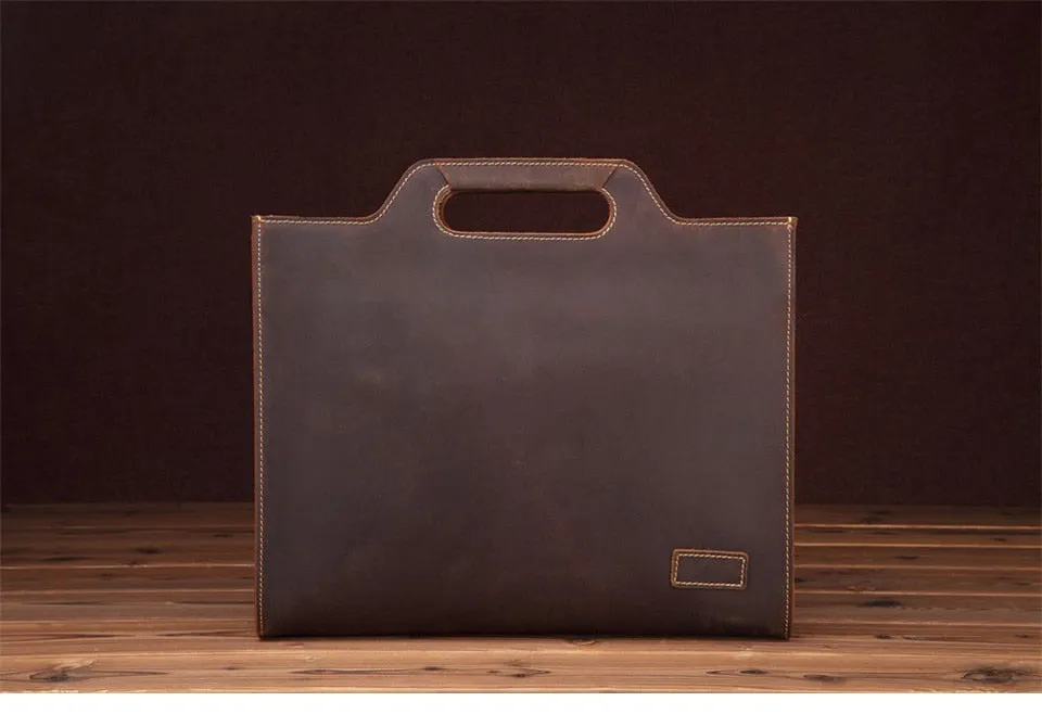 Men's Luxury Genuine Leather Retro Laptop Tote Briefcase